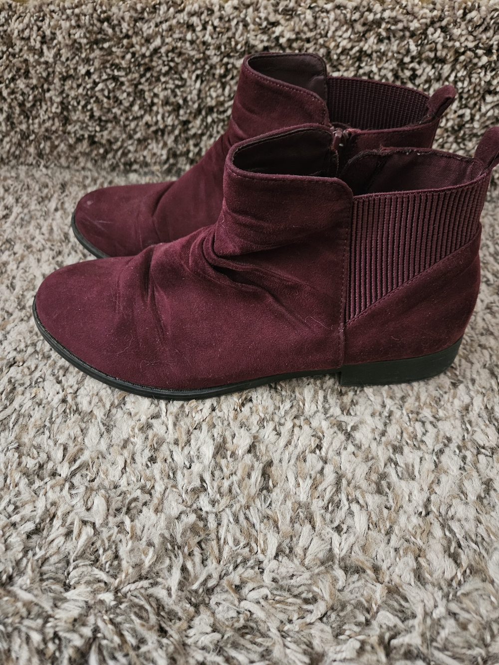 CeliaB Burgundy Suede Ankle Booties with Elastic Side Panels
